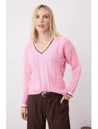 Pink Hair Knitted College Themed Sweater