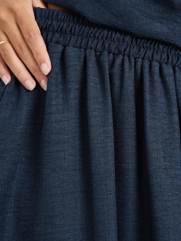 Navy Blue Solid A-Line Maxi Skirt - 2