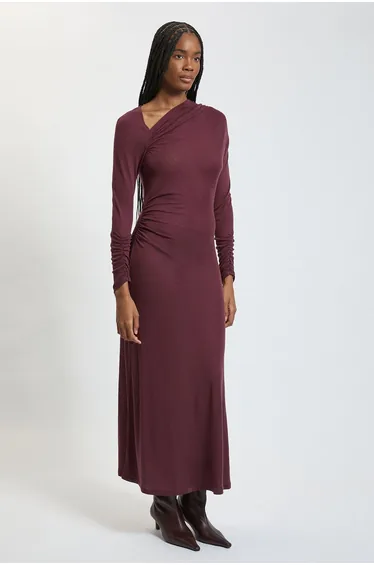 Wool Blend Asymmetric Hem Jersey Dress