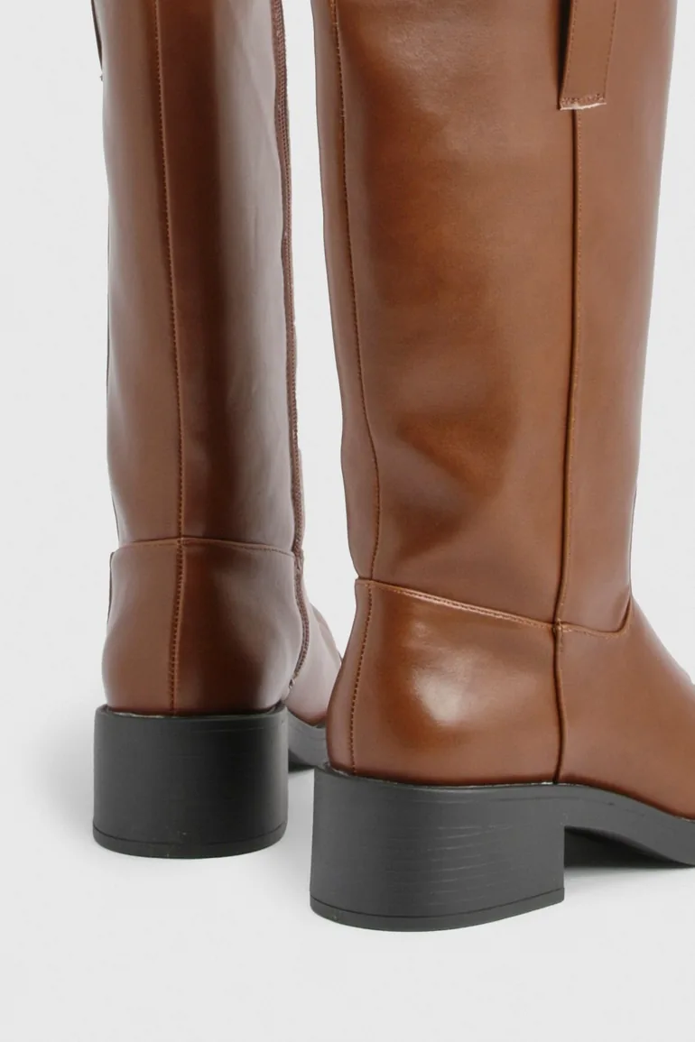 Pull On Column Calf Biker Boots - brown - 2