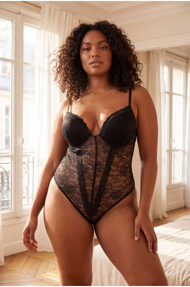 Black Fancy Bodysuit & Dressing Gown Set product thumbnail 2