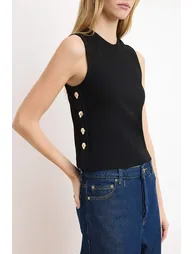 Black Fitted Sleeveless Ribbed Stretchy Knitted Tank Top - 2