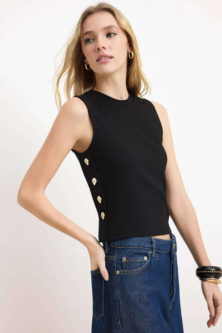Black Fitted Sleeveless Ribbed Stretchy Knitted Tank Top - 1