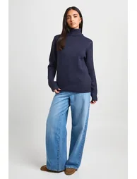 Knitted Roll Neck Jumper - navy