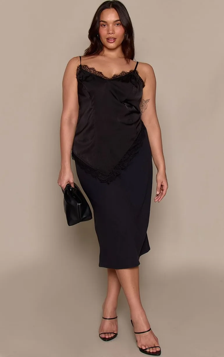 Plus Black Soft Touch Midi Skirt - 6
