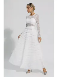 Jayleen White Hollow Lace A-line Maxi Dress - 4
