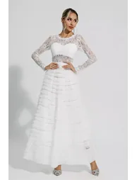 Jayleen White Hollow Lace A-line Maxi Dress