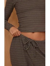 Dark Green Striped Soft Fleece Straight Leg Joggers - 3