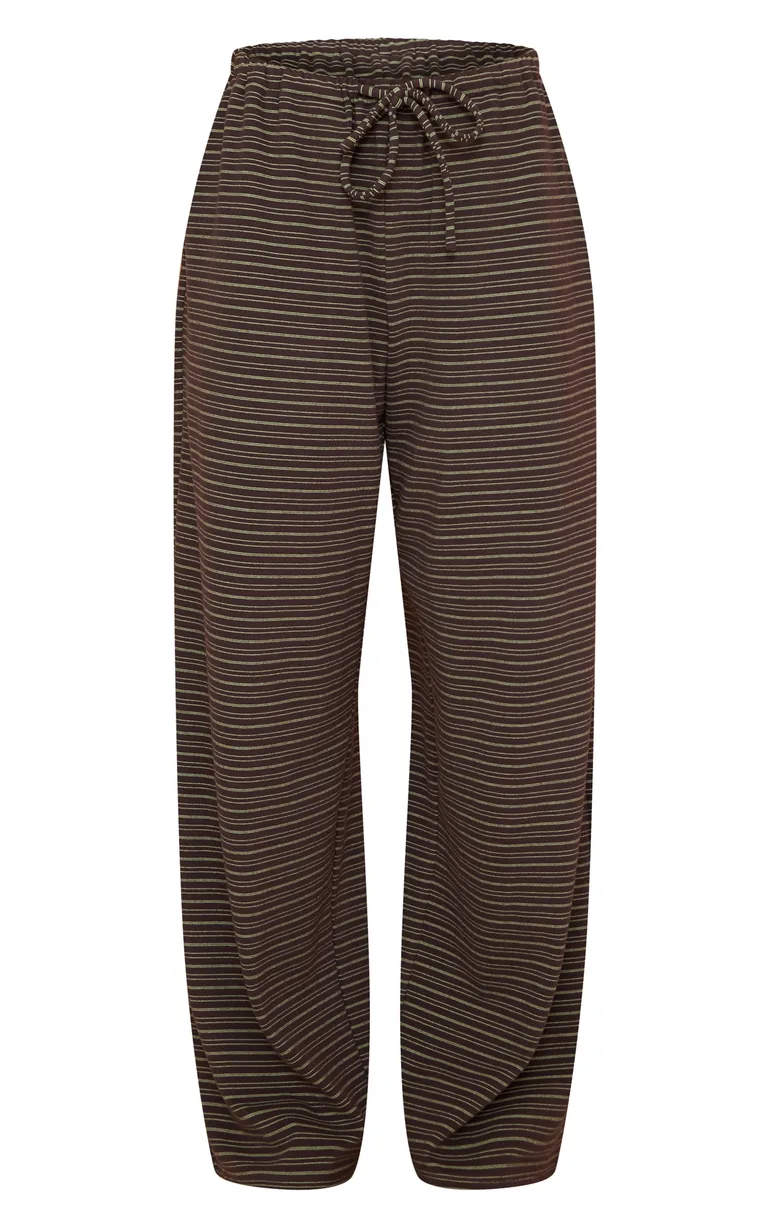 Dark Green Striped Soft Fleece Straight Leg Joggers - 4