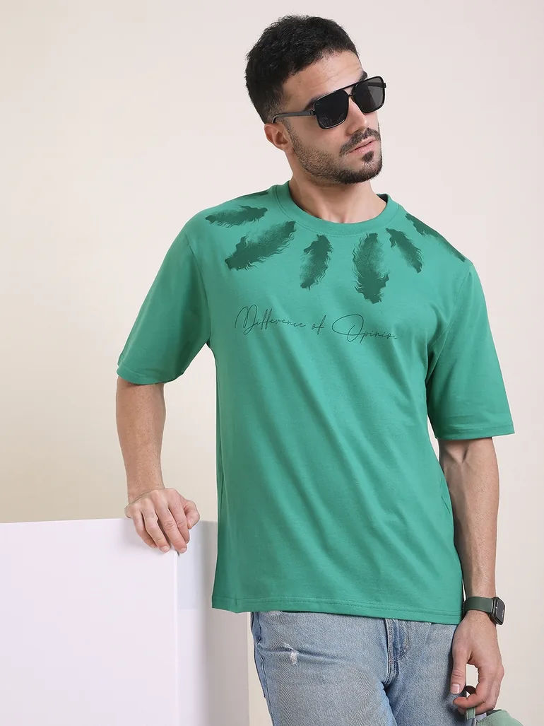 Men Oversized Crew Neck Printed T-Shirt - 1