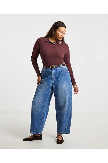 LS Rib Polo Neck With Contrast