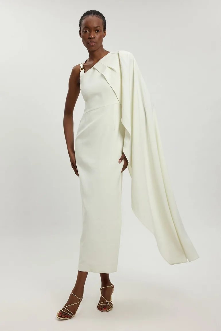 Compact Viscose Asymmetric Detail Maxi Dress