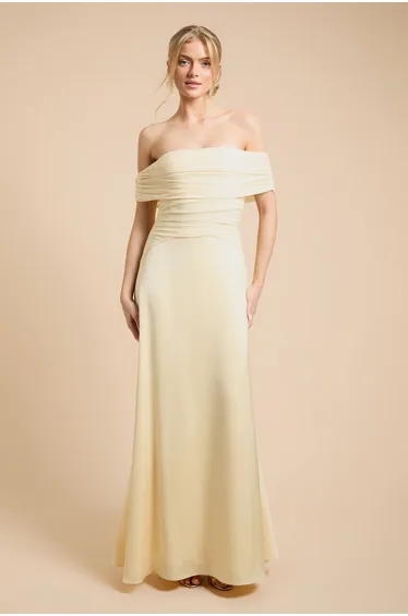 Mesh and Satin Bardot Bridesmaid Dress