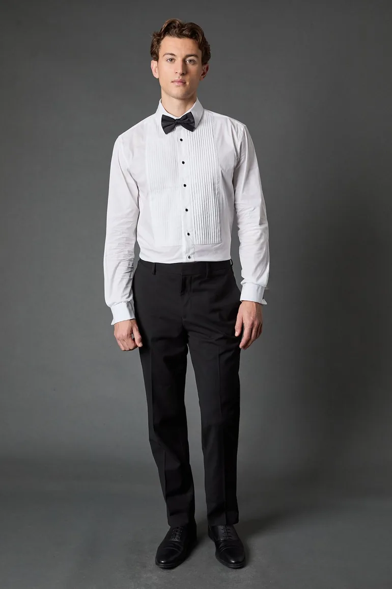 White Pleat Front Tailored Fit Long Sleeve Dress Shirt - 3