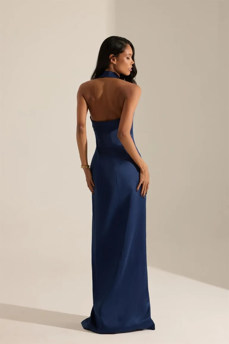 Milano Double Breasted Neck Satin Dress - 2