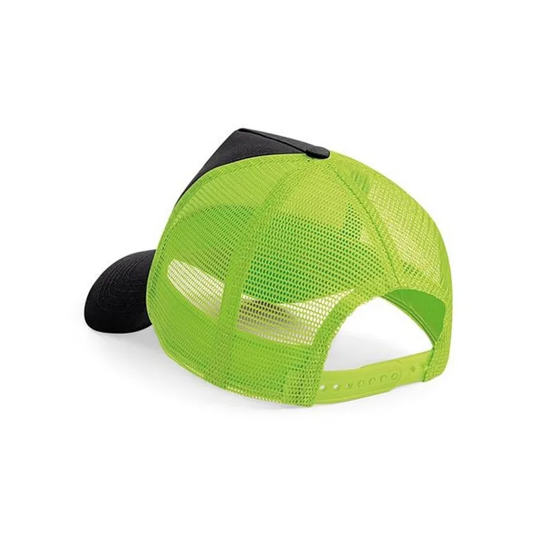 Beechfield Mens Half Mesh Trucker Cap / Headwear - Black/Lime Green - 1