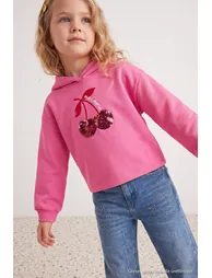 Pink Sequined Printed Girl's Knitted Sweatshirt - 3
