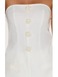 White Beaded Button Detail Tailored Playsuit - 3