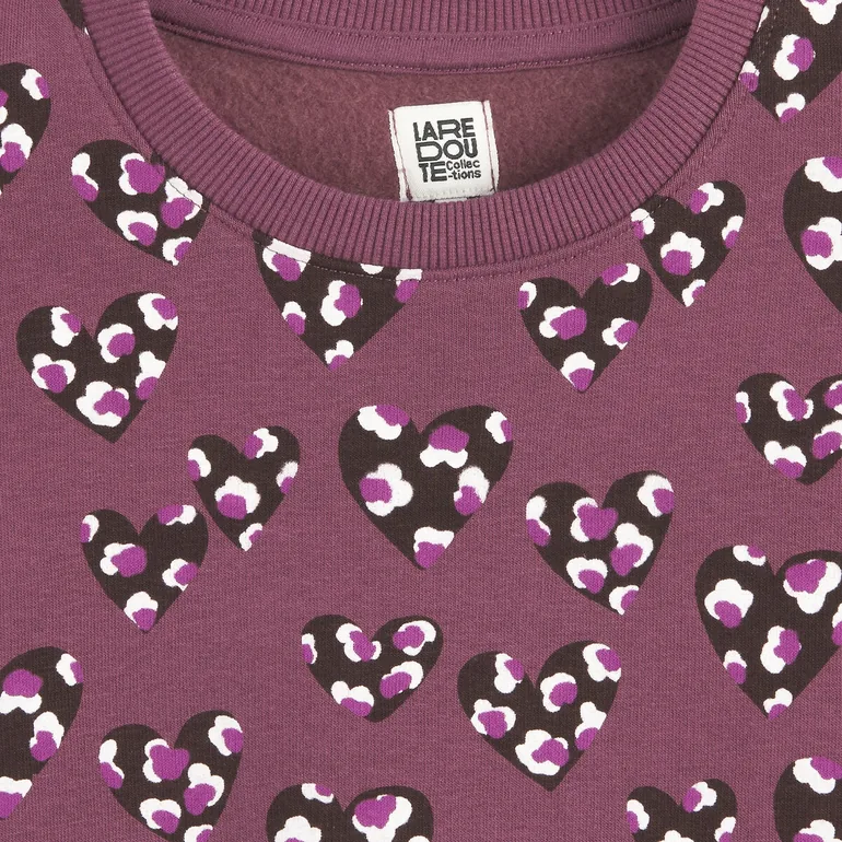 Heart Print Sweatshirt in Cotton Mix with Crew Neck - 1