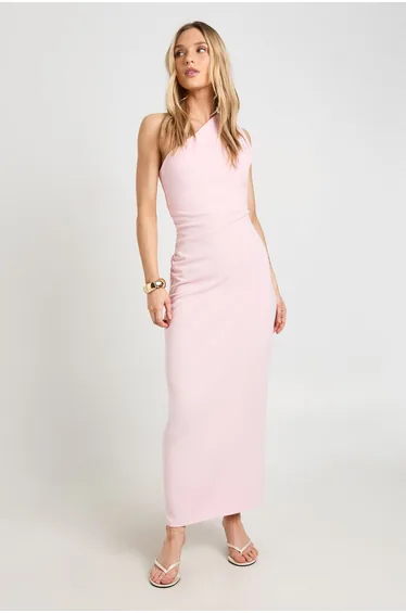 Petite Jersey Crepe One Shoulder Ruched Midi Dress - pastel pink