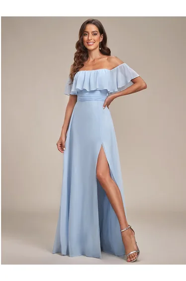 ever ÉMILE|Plus Size Off the Shoulder Formal Bridesmaid Dress with Thigh Split
