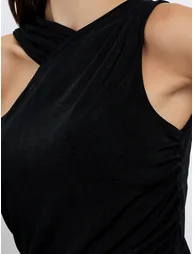 Black Textured Sleeveless Bodysuit - 3