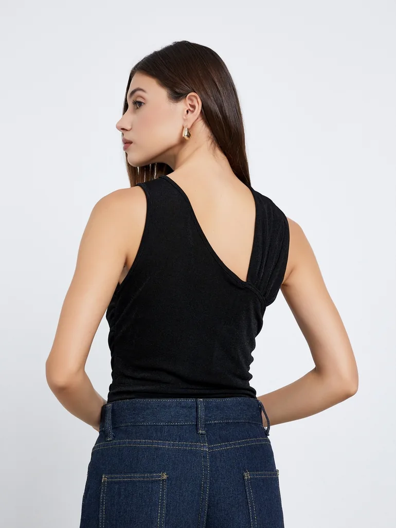 Black Textured Sleeveless Bodysuit - 4