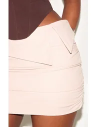 Stone Linen Blend Foldover Ruched Mini Skirt - 4