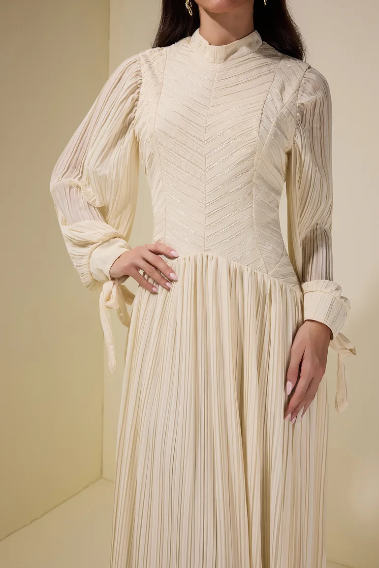 Chiffon Pleated Beaded Maxi Dress - 6