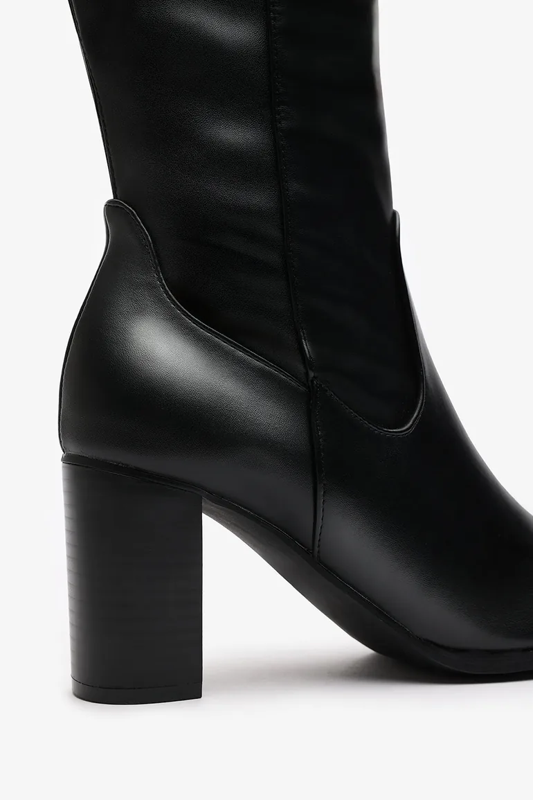Veda Black Faux Leather Knee High Boots with Block Heel - 4