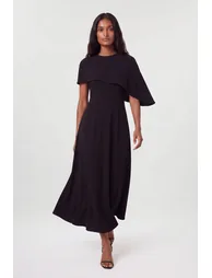 Soft Tailored Cape Detail Tailored Midi Dress - 2