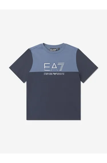 EA7 Emporio Armani Boys Train Athletic Colourblock T-Shirt in Navy