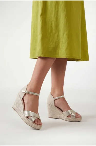 Wide Fit Sian Cross Strap High Espadrille Wedge Sandals