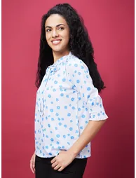 Floral Printed Tie-Up Neck Top - 1