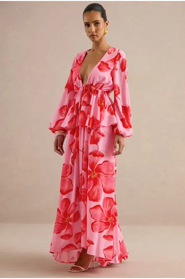 Asella | Pink Chiffon Plunge-Neck Front-Tied Maternity Top
