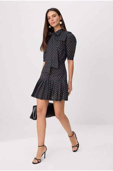 Black-Multicolor Polka Dot Mini Woven Dress