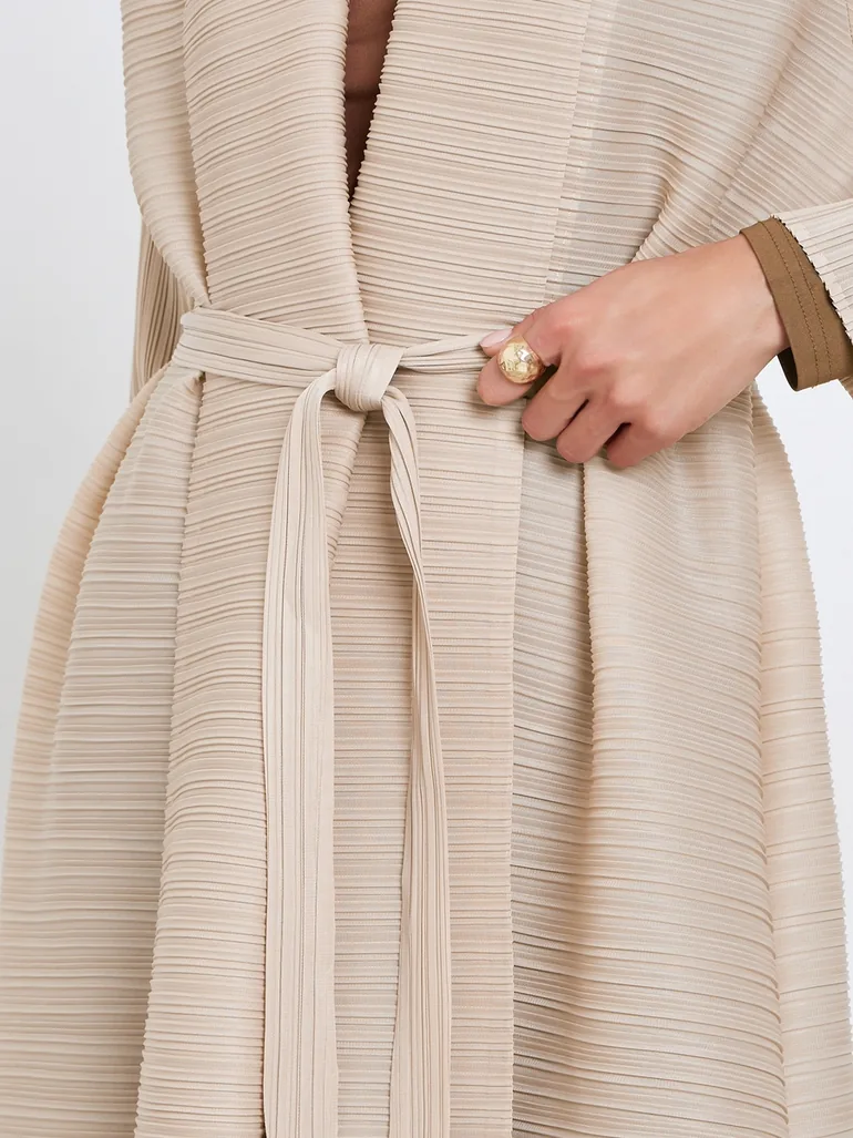 Solid Textured Pleated Long Sleeve Abaya - 3