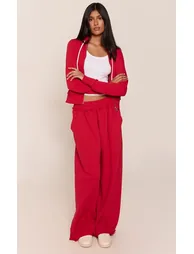 Red Contrast Drawstring Fitted Hoodie