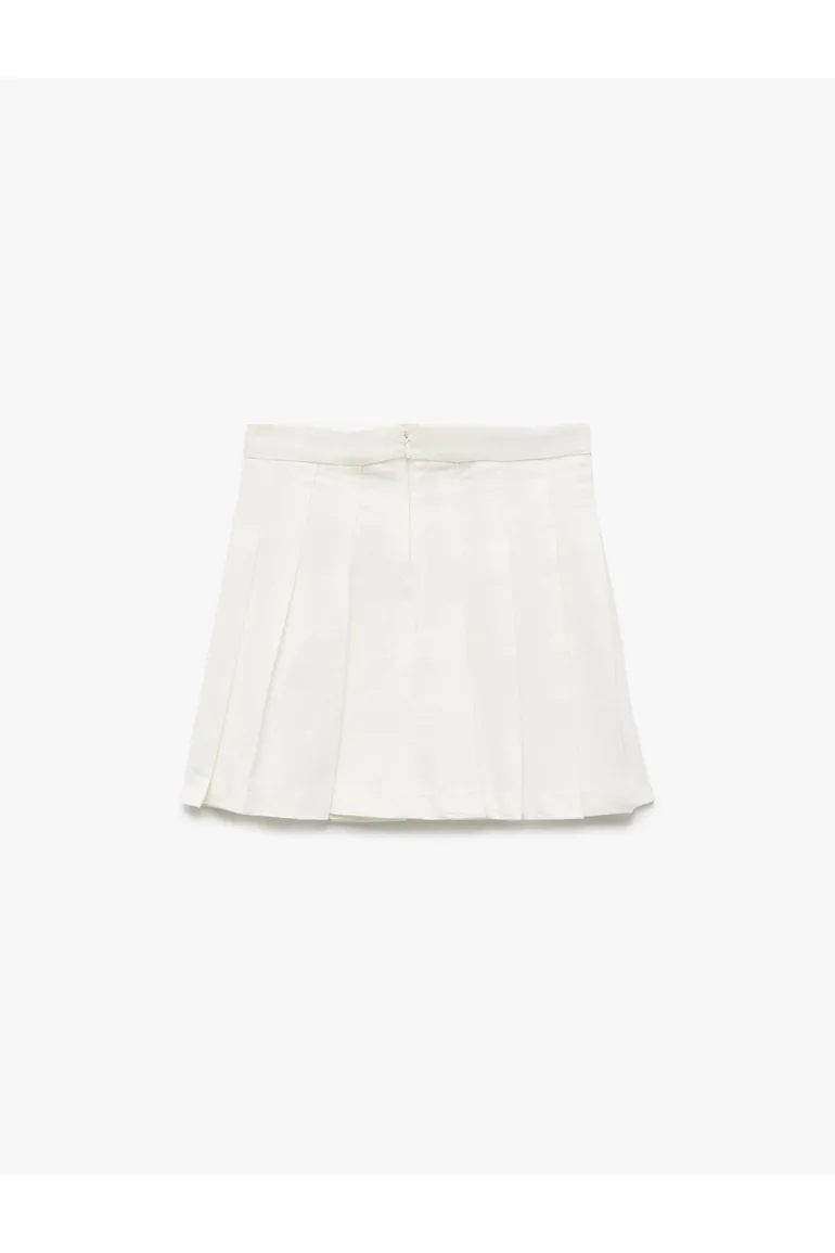 Cotton Zippered Basic Pleated Skirt - 1