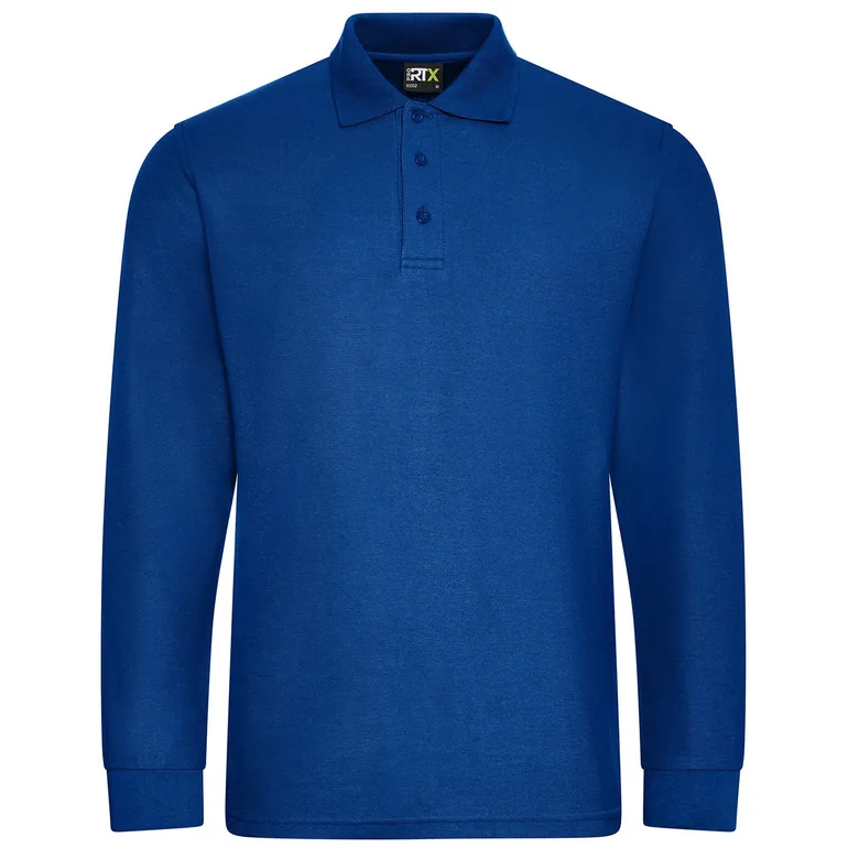 PRO RTX Mens Pro Pique Long-Sleeved Polo Shirt - Royal Blue