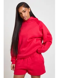 High Waist Sweatshort With Internal Drawcord - red - 1