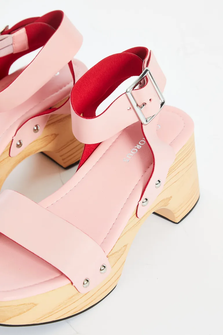 Glamorous Baby-Pink Open Toe Block-Heel Sandals - 2