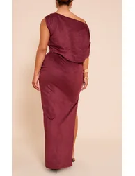 Shape Wine Faux Suede Ruched Side Split Maxi Skirt - 2
