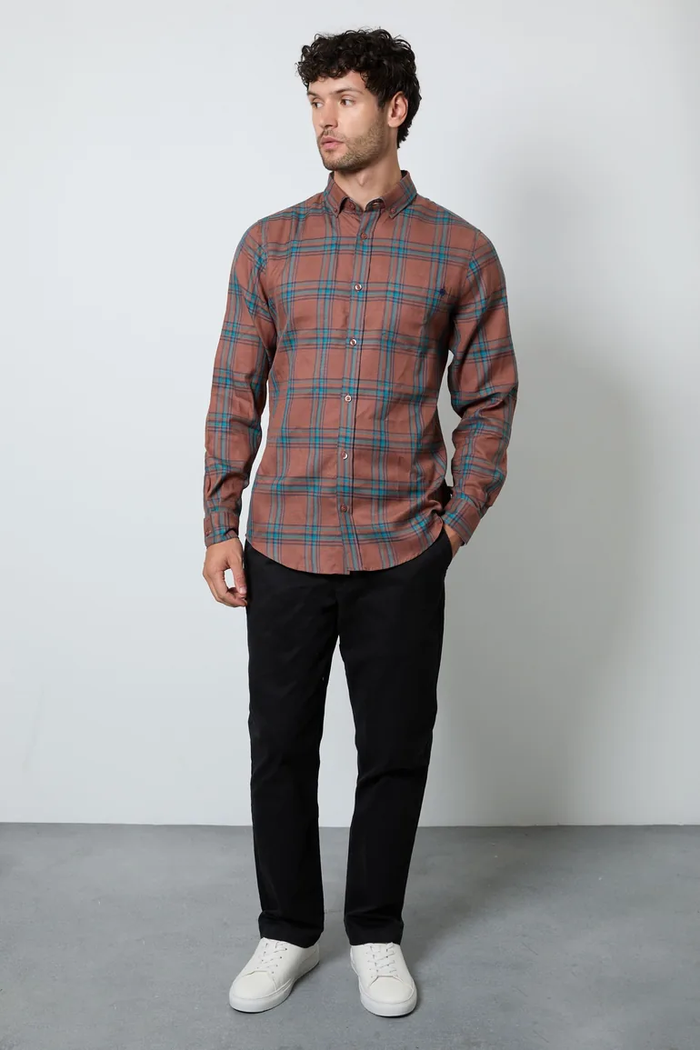 Brick Rust Window Check Long Sleeve Shirt