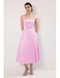 Light Pink A-Line Satin Woven Elegant Evening Prom Dress - 6