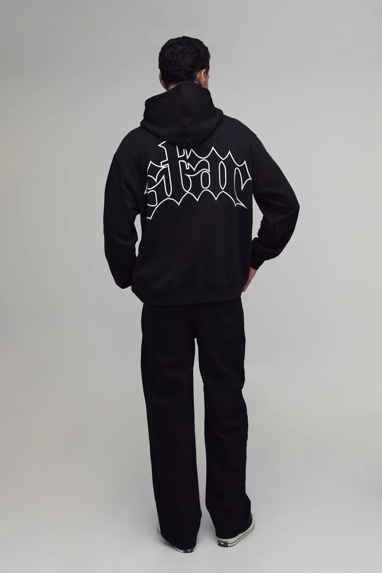 Tall Black Oversized Star Printed Hoodie - black - 2