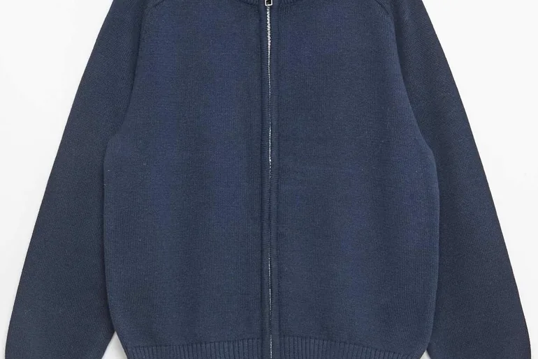 Zipped high-neck cardigan BLUE - 1