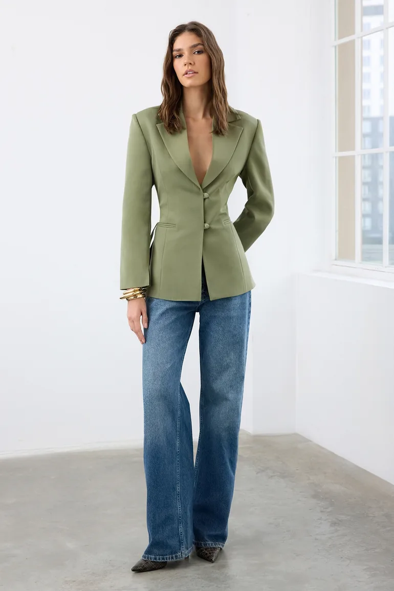 Light Khaki Back Tie Detail Blazer Jacket