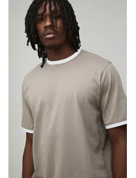Tall Regular Fit Ringer Crew Neck T-Shirt - taupe - 2
