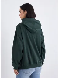 Dark Green Slogan Print Oversized Hoodie - 4